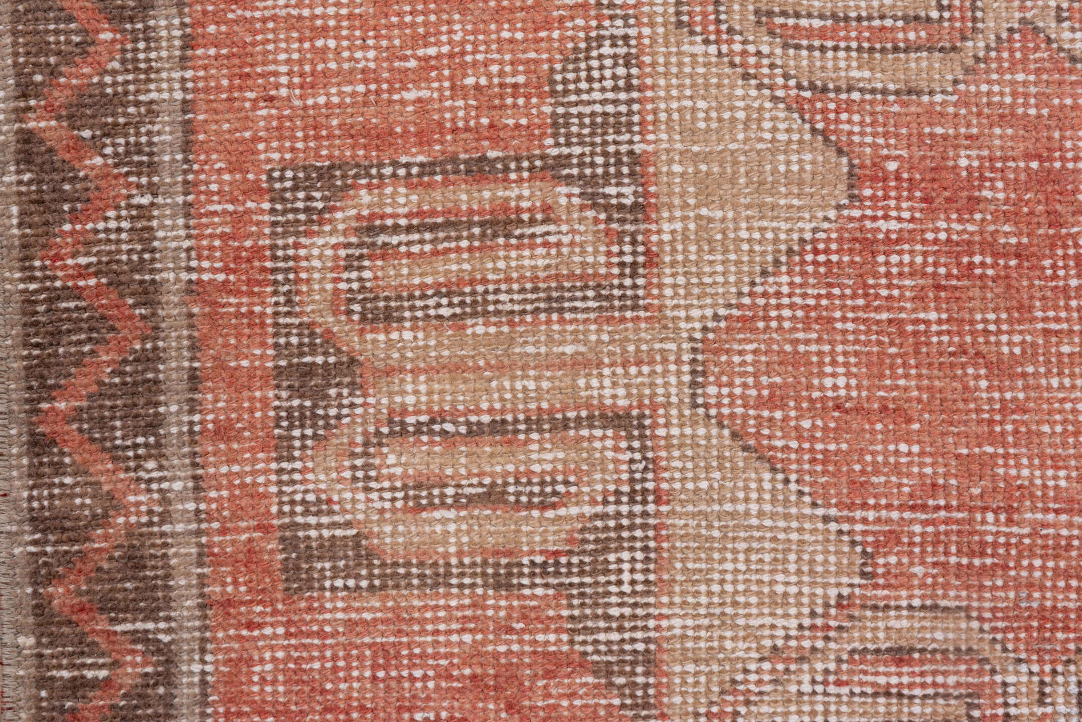 3' x 8' one-of-a-kind handmade vintage Oushak runner rug. Color palette: coral, taupe, ivory, charcoal, rose, camel