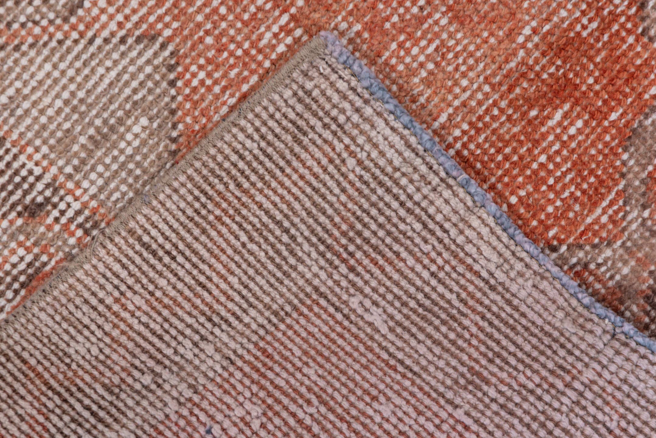 3' x 8' one-of-a-kind handmade vintage Oushak runner rug. Color palette: coral, taupe, ivory, charcoal, rose, camel