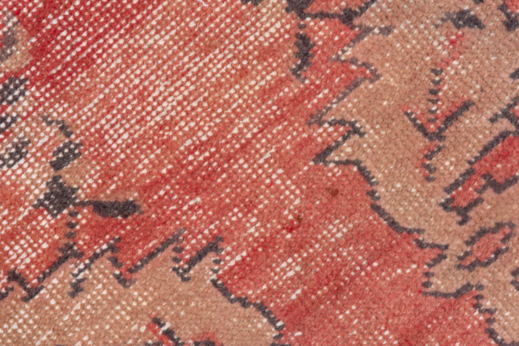 4' x 7' one-of-a-kind handmade vintage Oushak rug. Color palette: coral, ivory, rose, taupe, charcoal, terracotta, pink, red