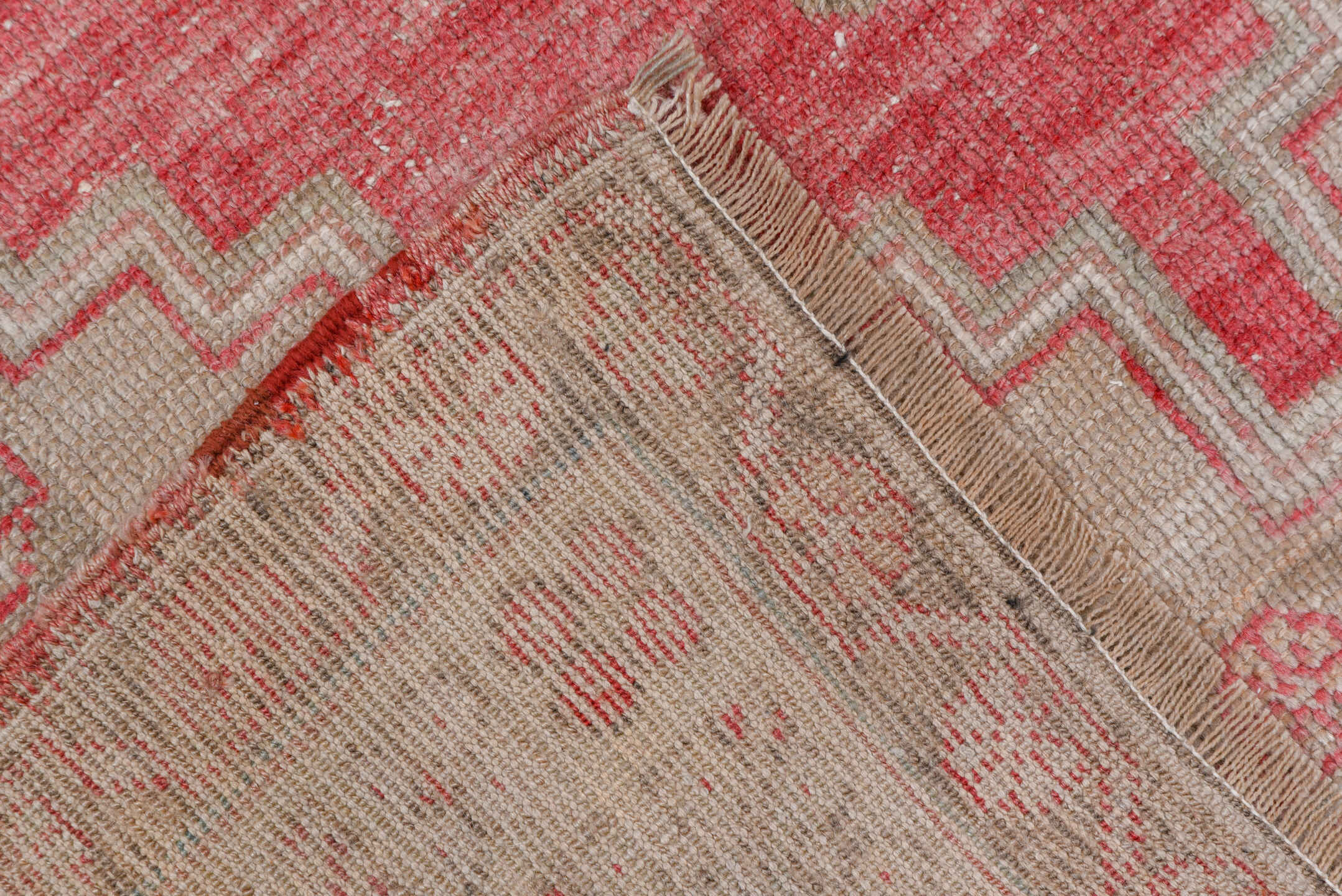 3' x 6' one-of-a-kind handmade vintage Oushak small size rug. Color palette: rose, ivory, blush, taupe, beige, pink, red