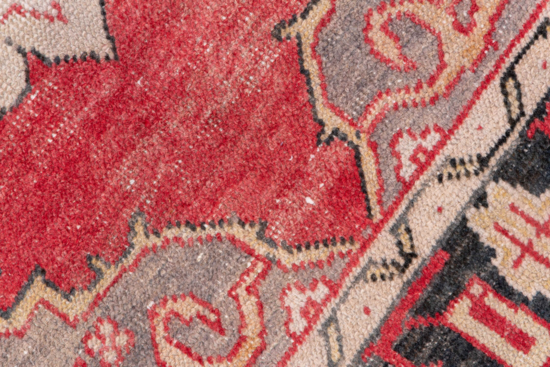 3' x 7' one-of-a-kind handmade vintage Oushak runner rug. Color palette: black, brown, dim gray, gray, indian red