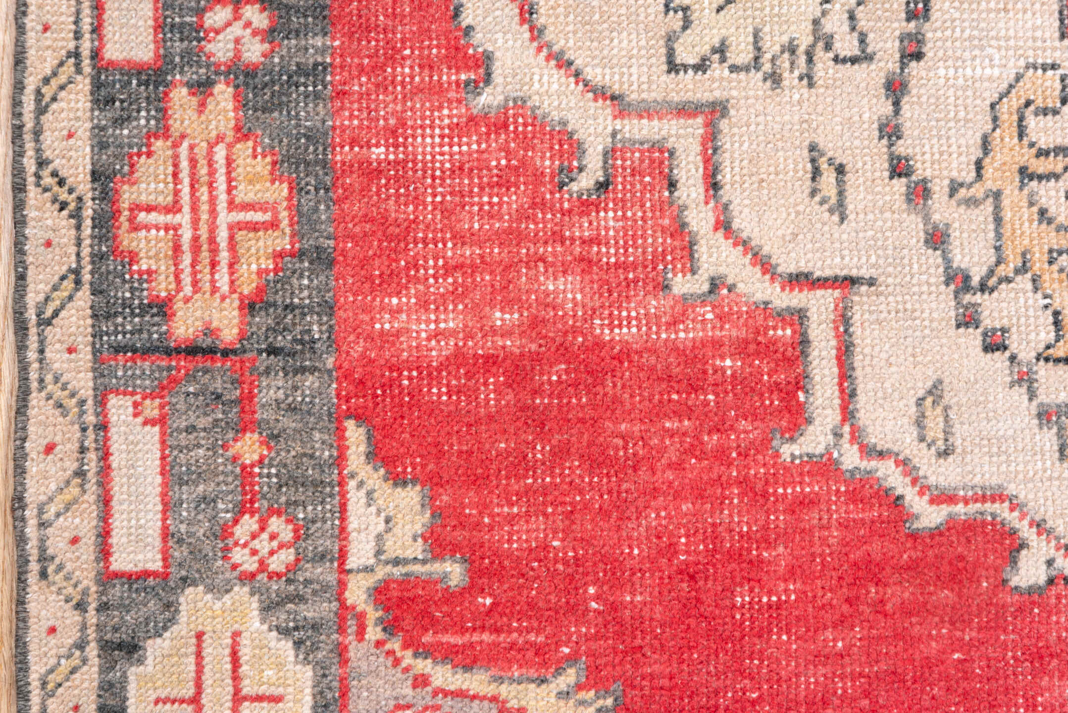 3' x 7' one-of-a-kind handmade vintage Oushak runner rug. Color palette: black, brown, dim gray, gray, indian red