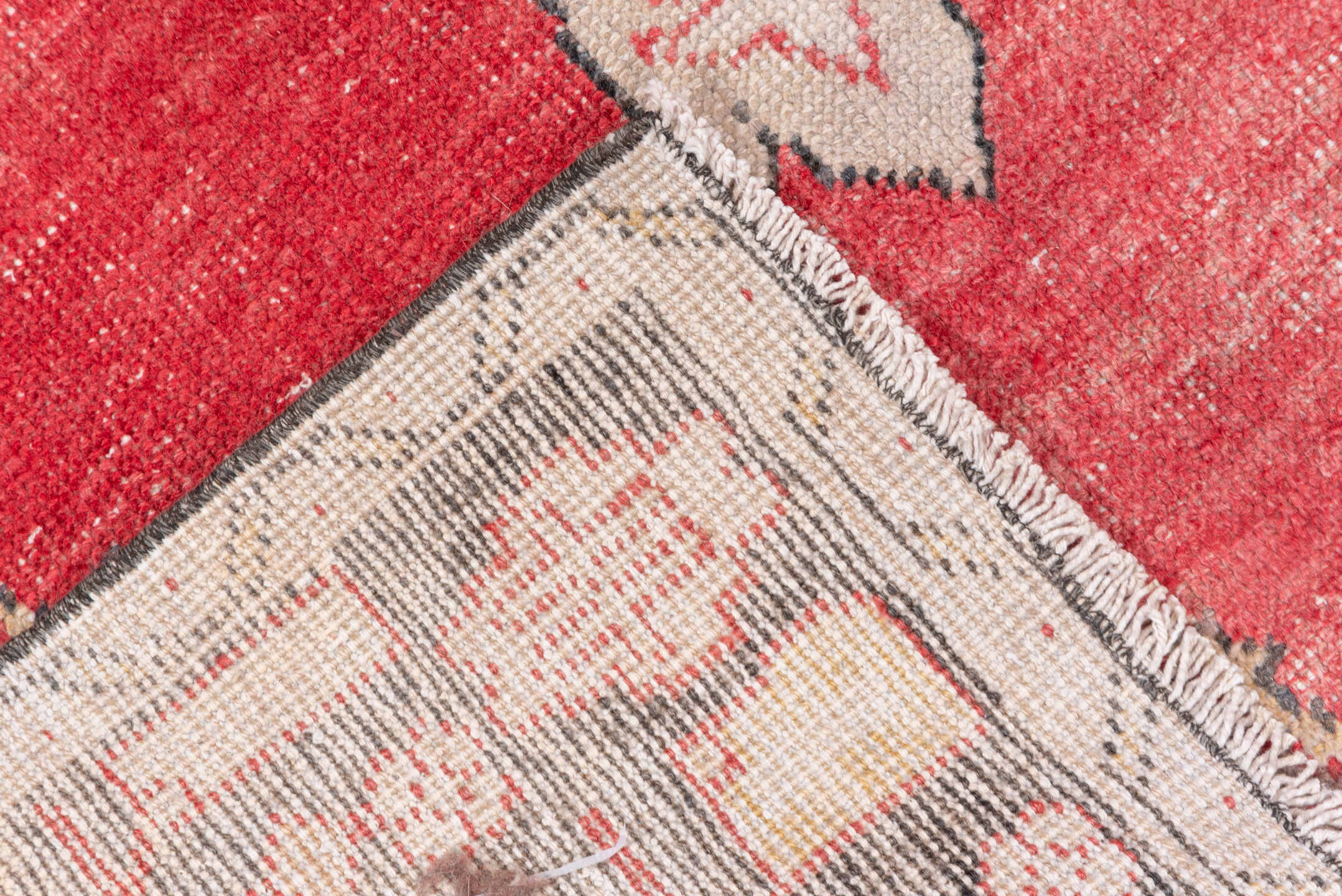 3' x 7' one-of-a-kind handmade vintage Oushak runner rug. Color palette: coral, ivory, charcoal, blush, taupe, rose