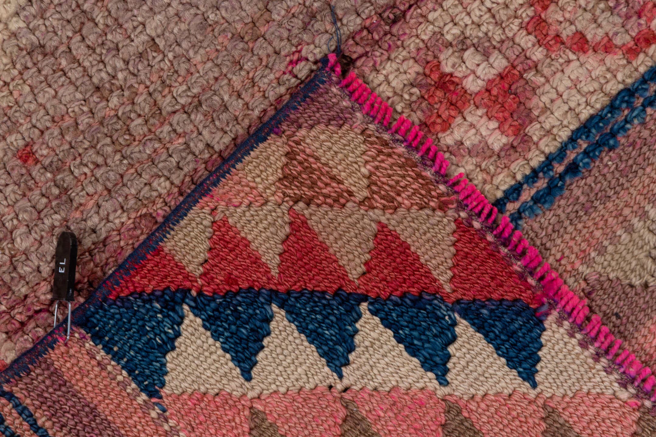2' x 9' one-of-a-kind handmade vintage Oushak runner rug. Color palette: rose, ivory, rust, taupe, navy, camel, terracotta