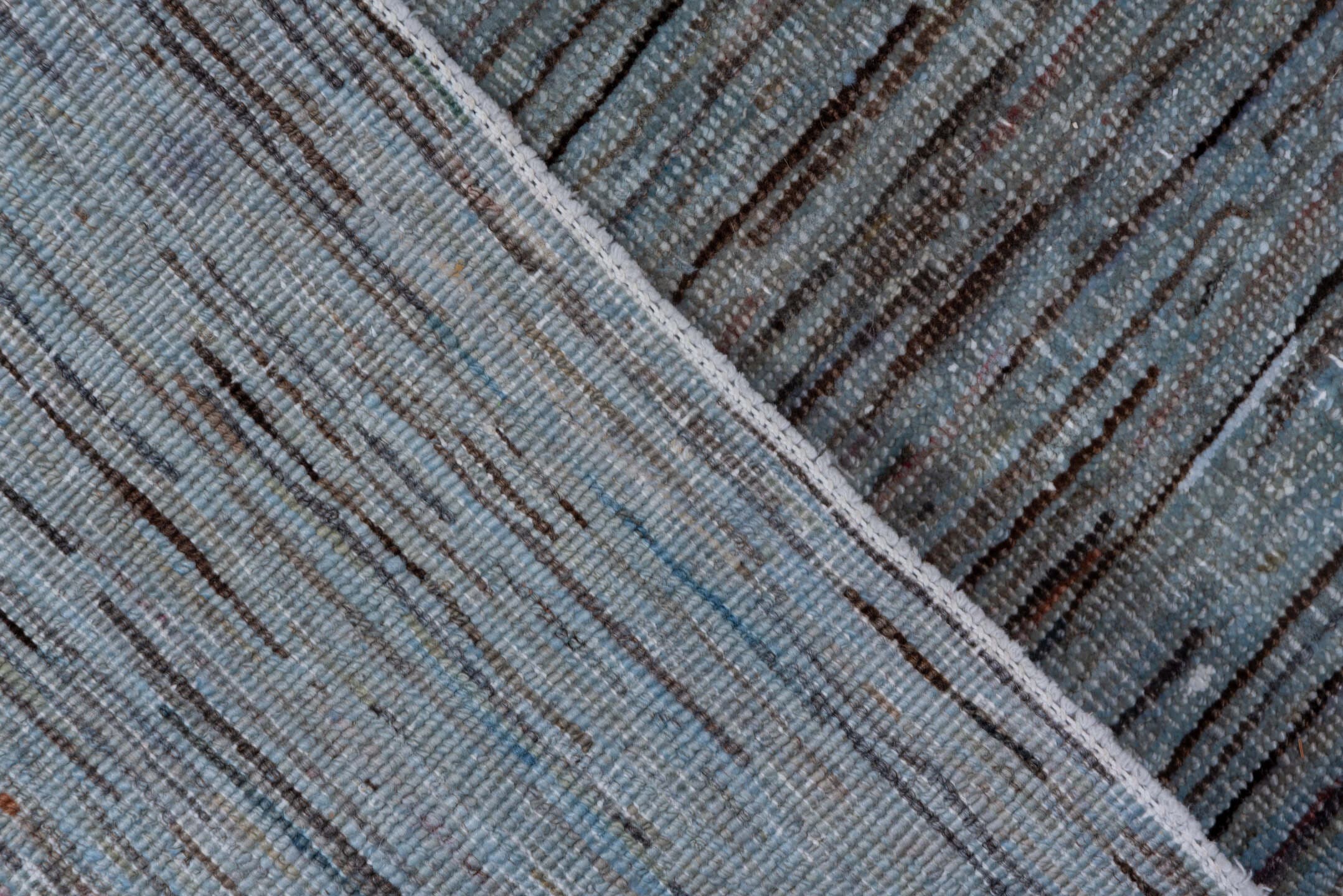5' x 9' one-of-a-kind handmade vintage Oushak medium size rug. Color palette: pale blue, sky blue, slate, taupe, rose