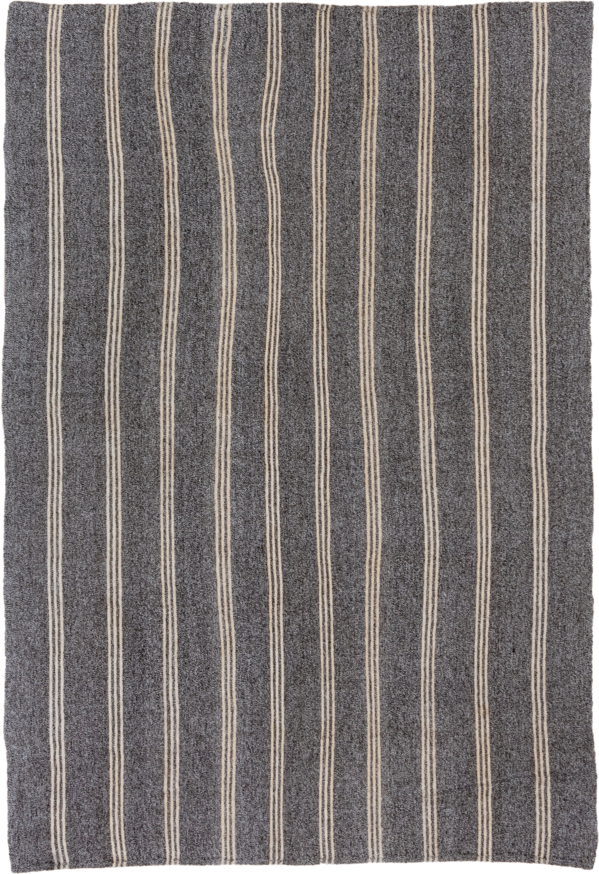 6' x 9' one-of-a-kind handmade antique Flatweave medium size rug. Color palette: charcoal, ivory, gray, black