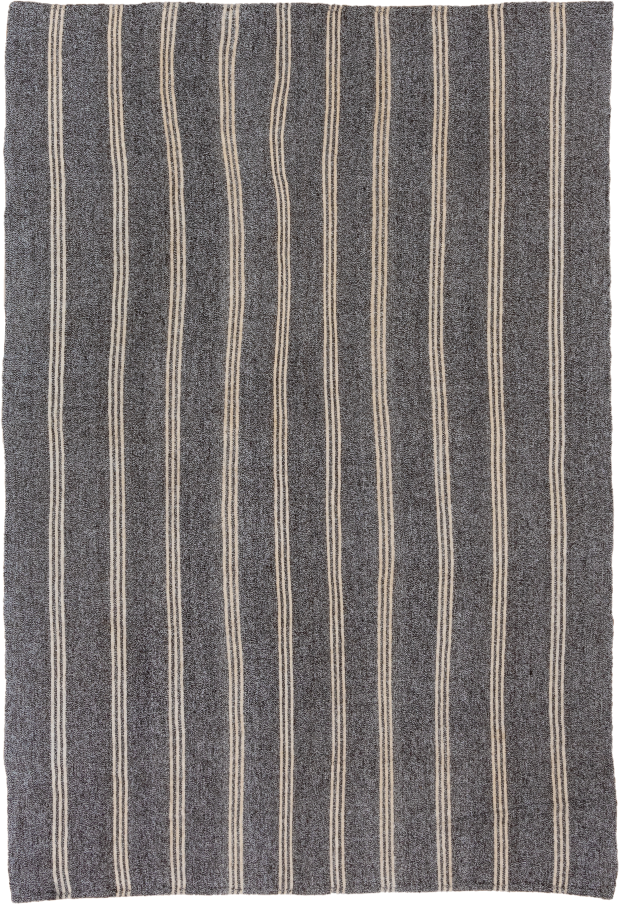 6' x 9' one-of-a-kind handmade antique Flatweave medium size rug. Color palette: charcoal, ivory, gray, black