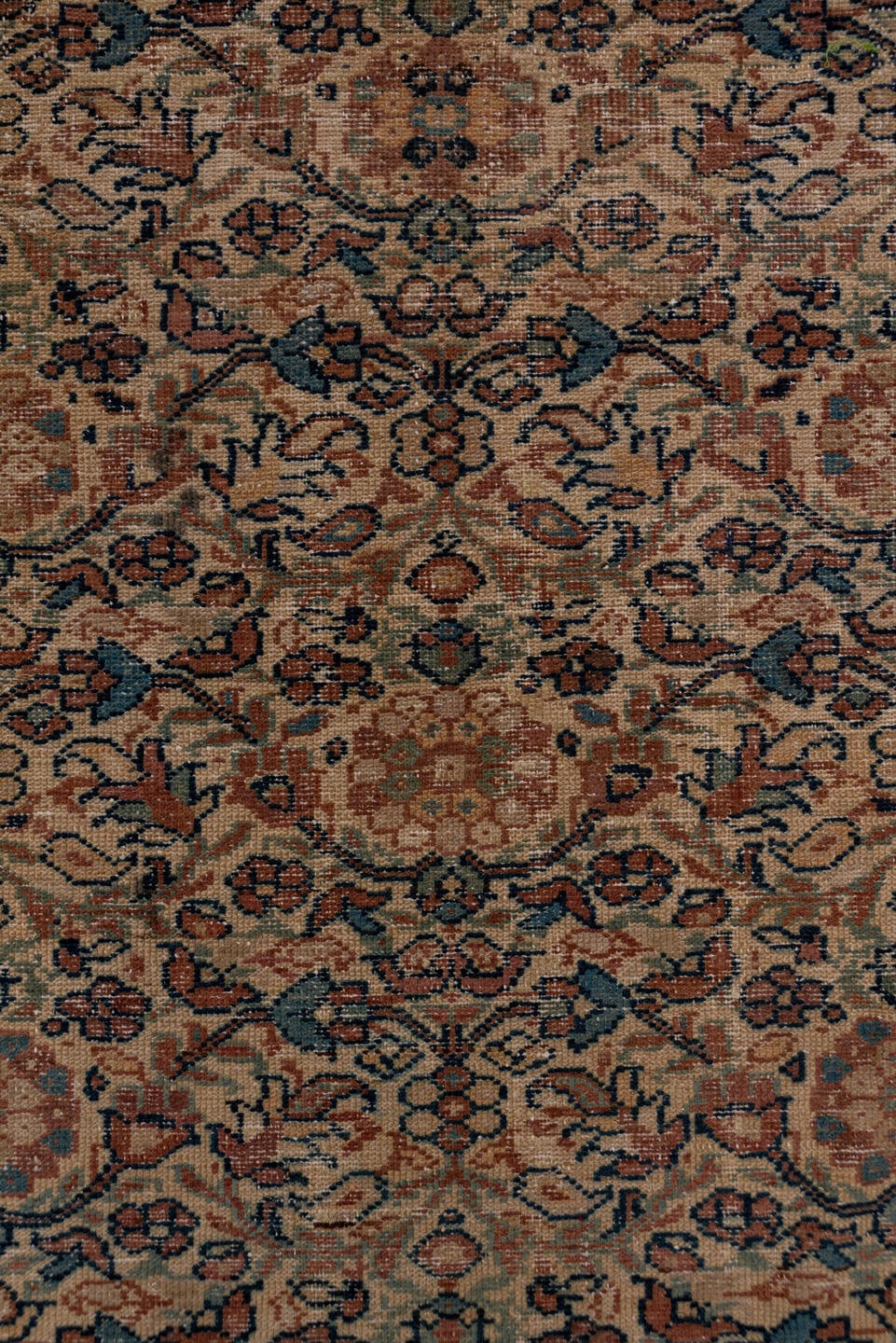 3' x 16' one-of-a-kind handmade antique Sivas runner rug. Color palette: beige, navy, rose, taupe, camel, rust, ivory, blue