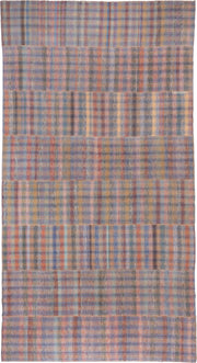 11' x 20' one-of-a-kind handmade vintage Rag Rug oversize rug. Color palette: taupe, blue, rose, peach, gray, ivory, rust