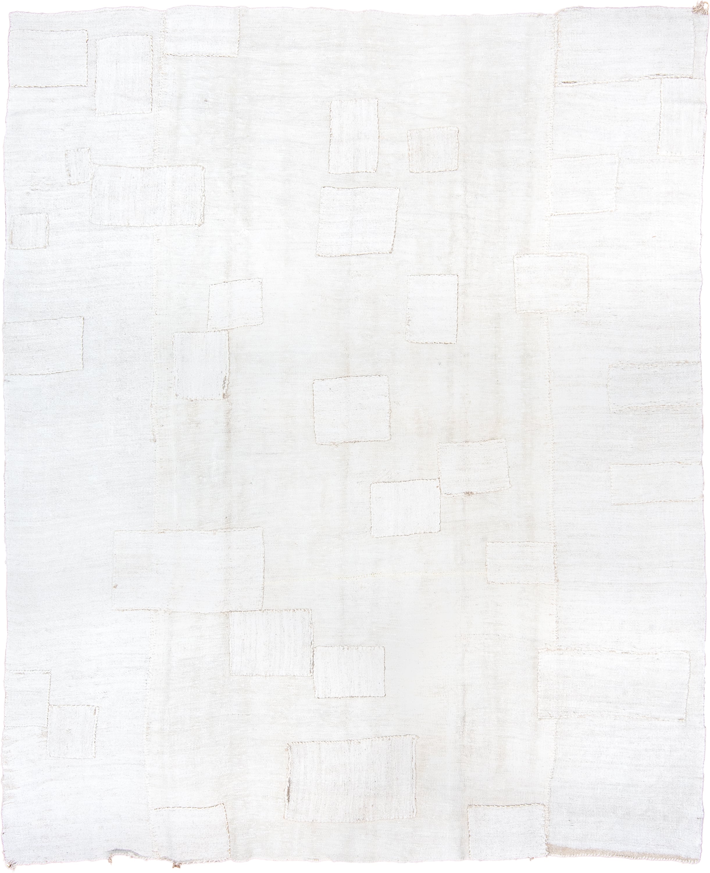 9' x 12' one-of-a-kind handmade vintage Hemp Kilim large size rug. Color palette: ivory, cream, beige