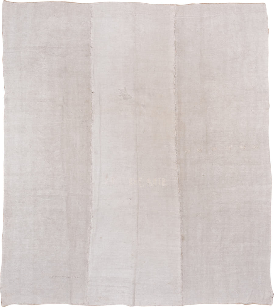 9' x 10' one-of-a-kind handmade antique Hemp Kilim large size rug. Color palette: ivory, cream, taupe, beige, gray