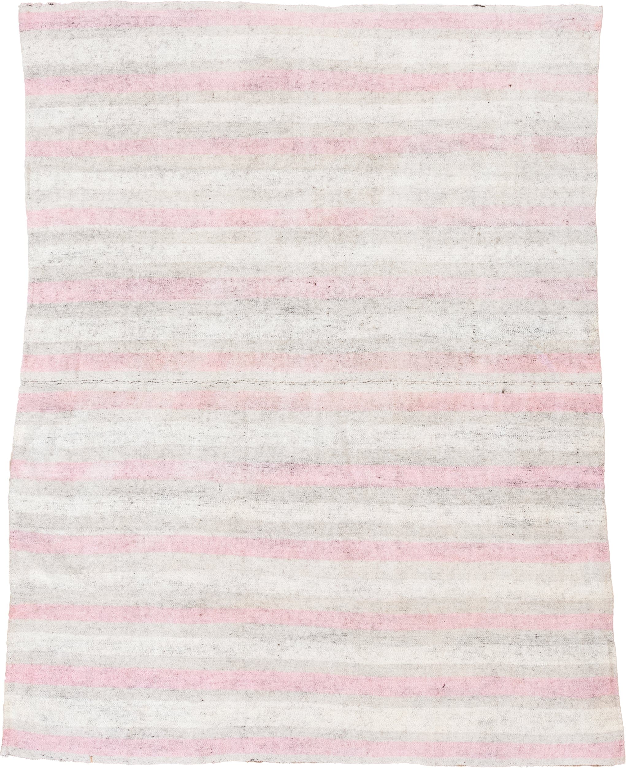 2' x 7' one-of-a-kind handmade antique Flatweave runner rug. Color palette: ivory, blush, cream, taupe, pink, beige, gray