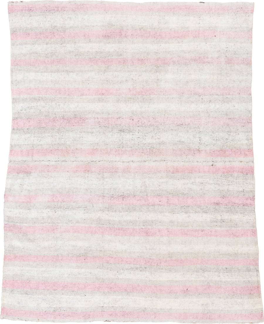 2' x 7' one-of-a-kind handmade antique Flatweave runner rug. Color palette: ivory, blush, cream, taupe, pink, beige, gray