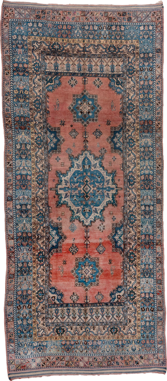 6' x 14' one-of-a-kind handmade vintage Moroccan large size rug. Color palette: black, blue, brown, charcoal, gray