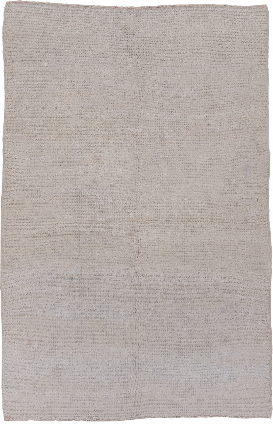 4' x 6' one-of-a-kind handmade antique Tulu small size rug. Color palette: ivory, cream, taupe, beige, gray