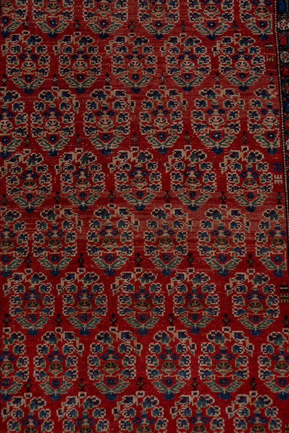 3' x 15' one-of-a-kind handmade antique Malayer runner rug. Color palette: rust, indigo, ivory, olive, burgundy, camel, navy