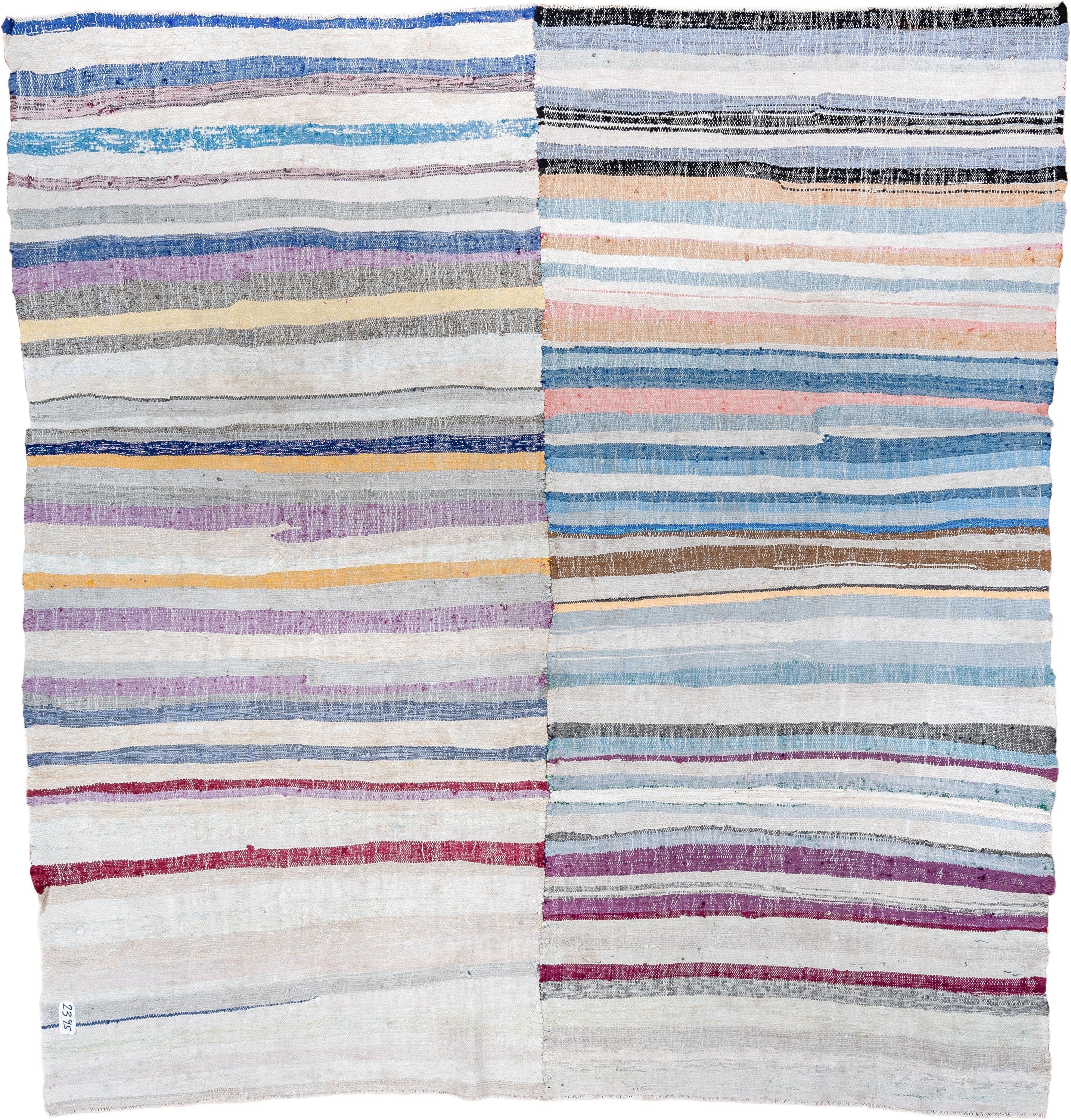 7' x 8' one-of-a-kind handmade antique Tabriz rug. Color palette: ivory, sky blue, slate, lavender, indigo, blush, saffron