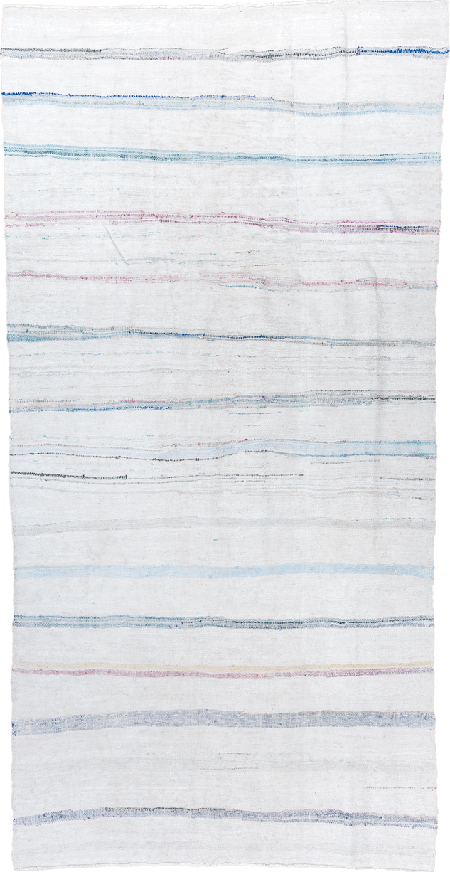 5' x 10' one-of-a-kind handmade vintage Rag Rug medium size rug. Color palette: alice blue, blue, gainsboro, ghost white