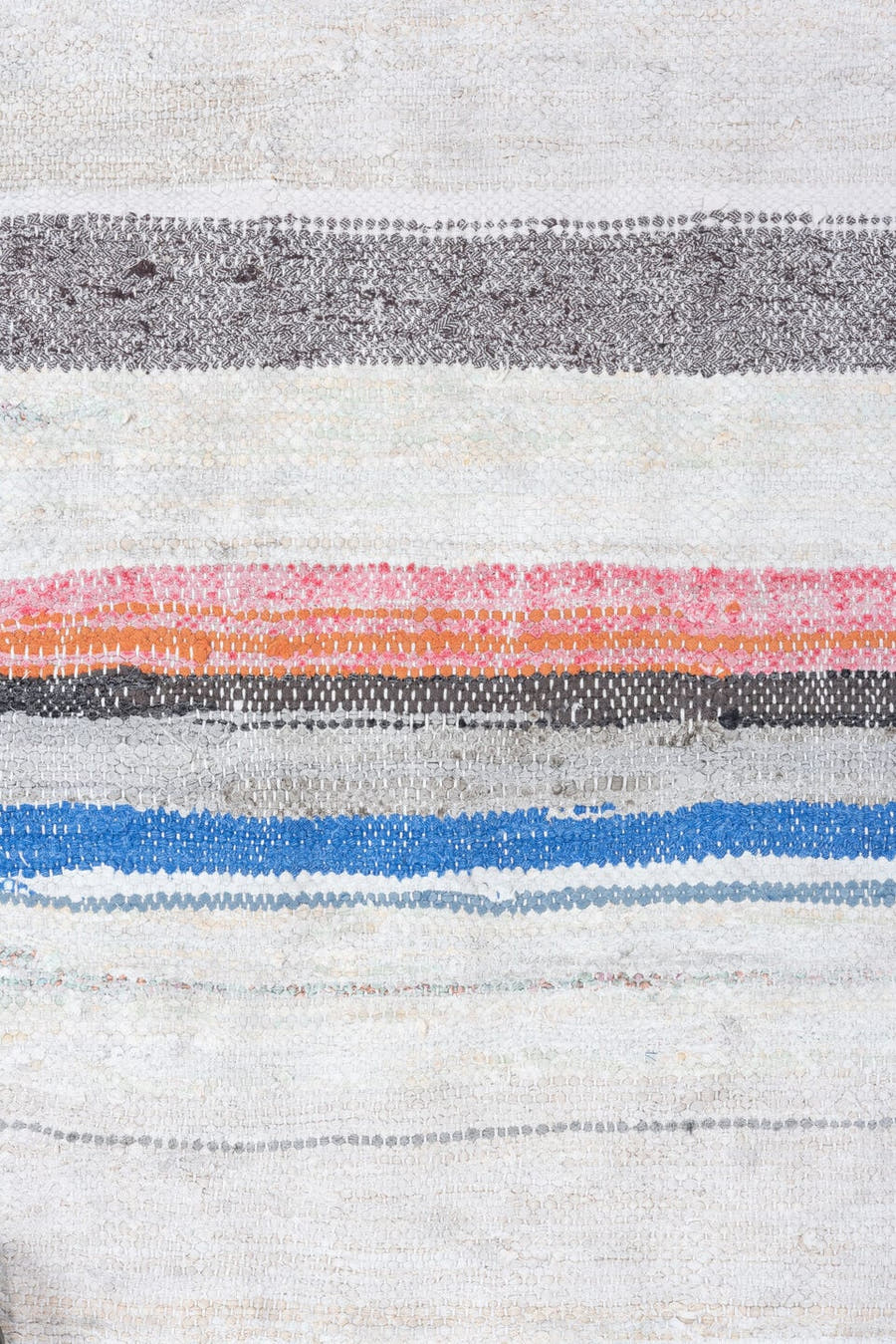 6' x 8' one-of-a-kind handmade vintage Rag Rug medium size rug. Color palette: ivory, charcoal, crimson, orange, cobalt