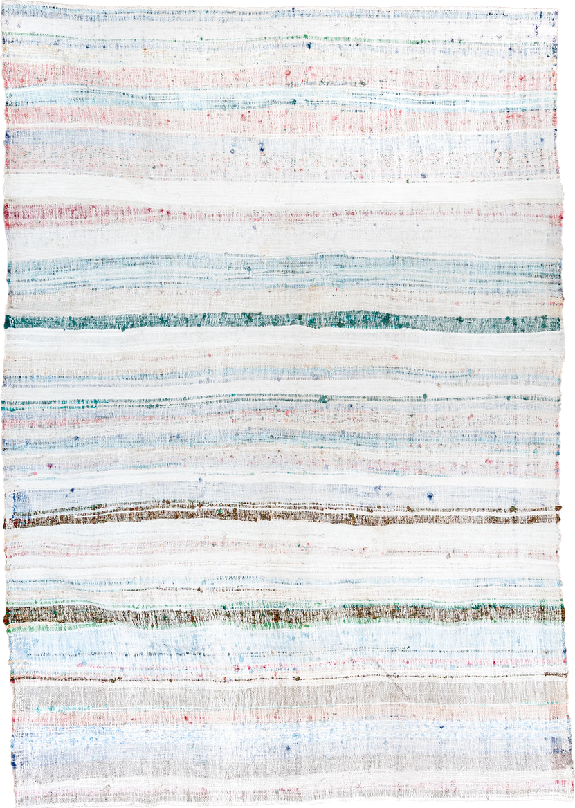 8' x 10' one-of-a-kind handmade vintage Rag Rug large size rug. Color palette: azure, blue, dark gray, gainsboro, gray