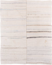 6' x 7' one-of-a-kind handmade antique Rag Rug rug. Color palette: ivory, cream, charcoal, slate, faded blue, taupe, gray