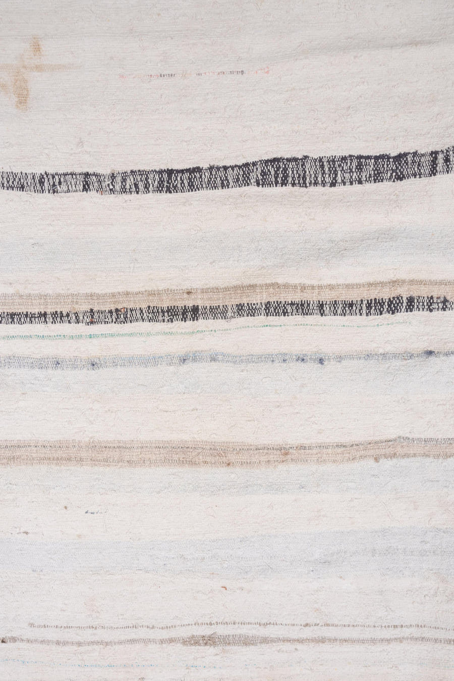 6' x 7' one-of-a-kind handmade antique Rag Rug rug. Color palette: ivory, cream, charcoal, slate, faded blue, taupe, gray