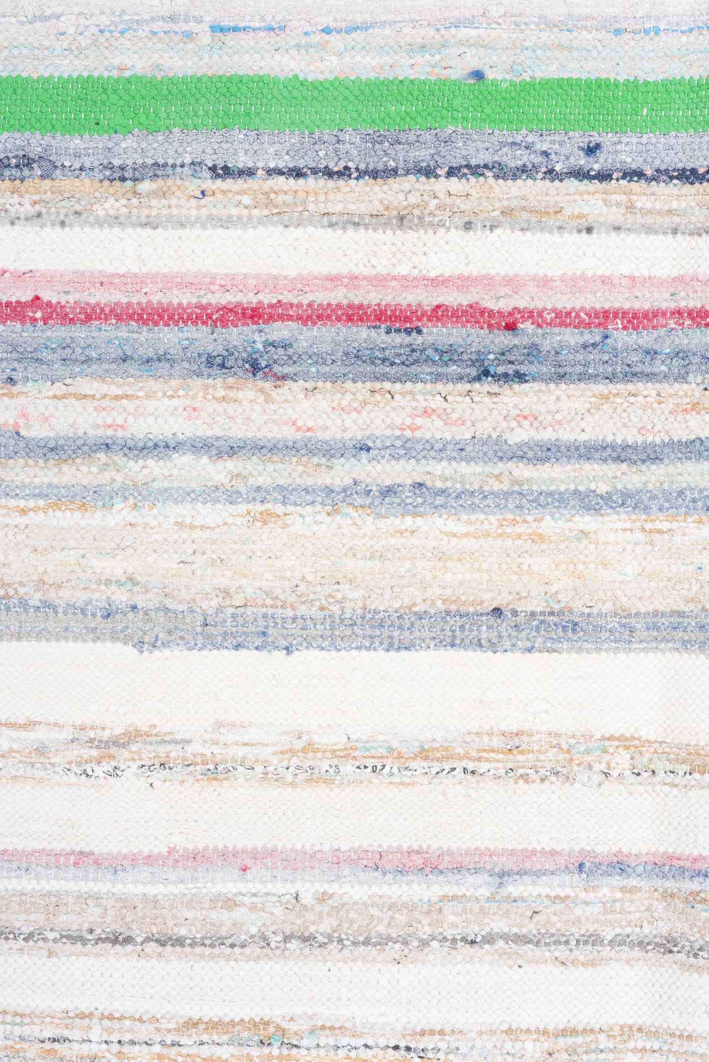 7' x 10' one-of-a-kind handmade vintage Rag Rug large size rug. Color palette: ivory, pale blue, beige, charcoal, pink