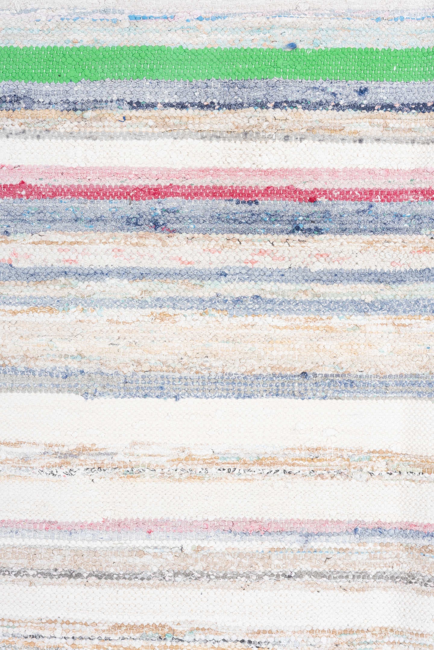 7' x 10' one-of-a-kind handmade vintage Rag Rug large size rug. Color palette: ivory, pale blue, beige, charcoal, pink