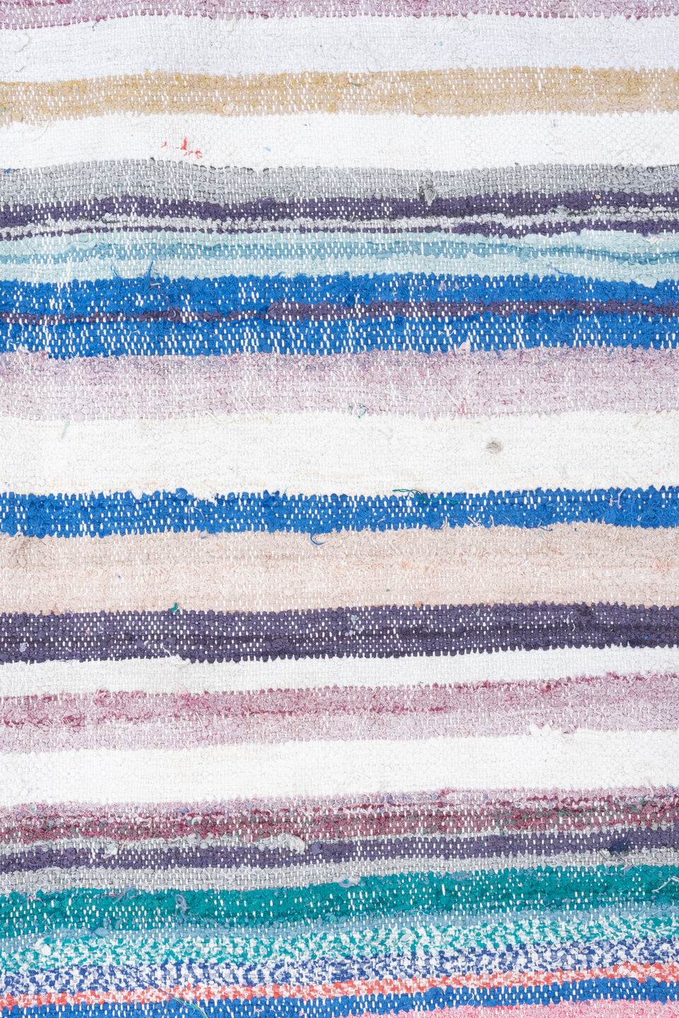 8' x 10' one-of-a-kind handmade vintage Rag Rug large size rug. Color palette: blue, brown, dark gray, dim gray, fiord