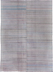 6' x 9' one-of-a-kind handmade antique Rag Rug medium size rug. Color palette: gray, lavender, sky_blue, blush, charcoal