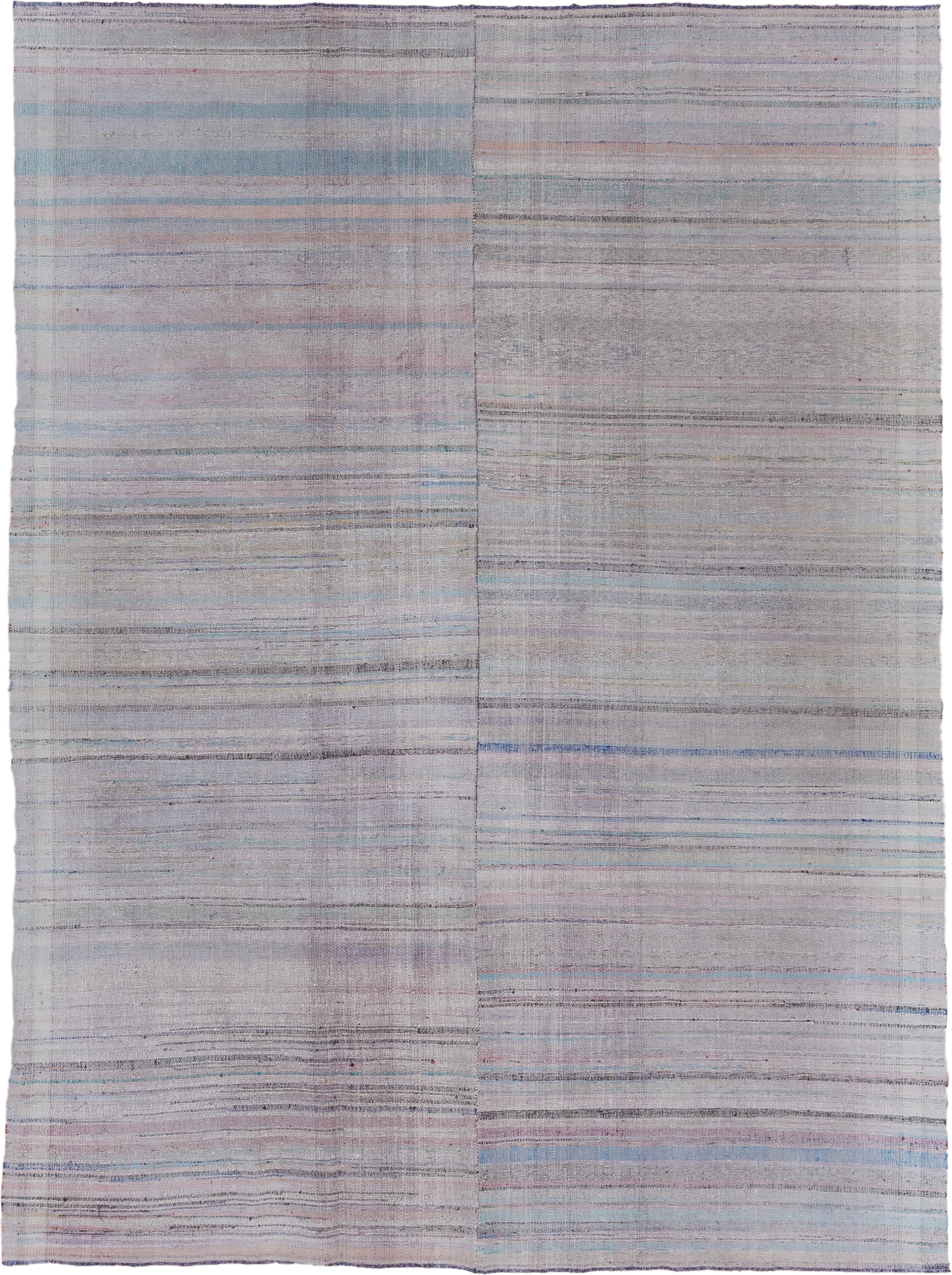 6' x 9' one-of-a-kind handmade antique Rag Rug medium size rug. Color palette: gray, lavender, sky_blue, blush, charcoal