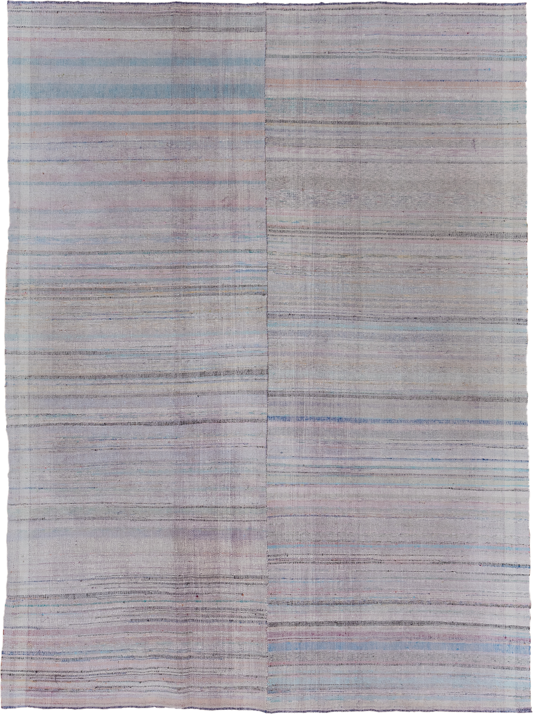 6' x 9' one-of-a-kind handmade antique Rag Rug medium size rug. Color palette: gray, lavender, sky_blue, blush, charcoal