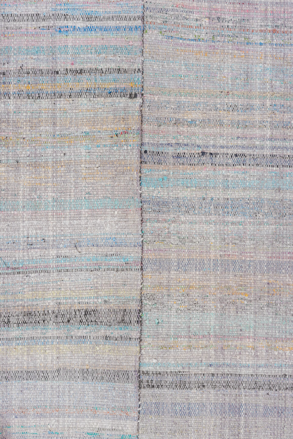 6' x 9' one-of-a-kind handmade antique Rag Rug medium size rug. Color palette: gray, lavender, sky_blue, blush, charcoal