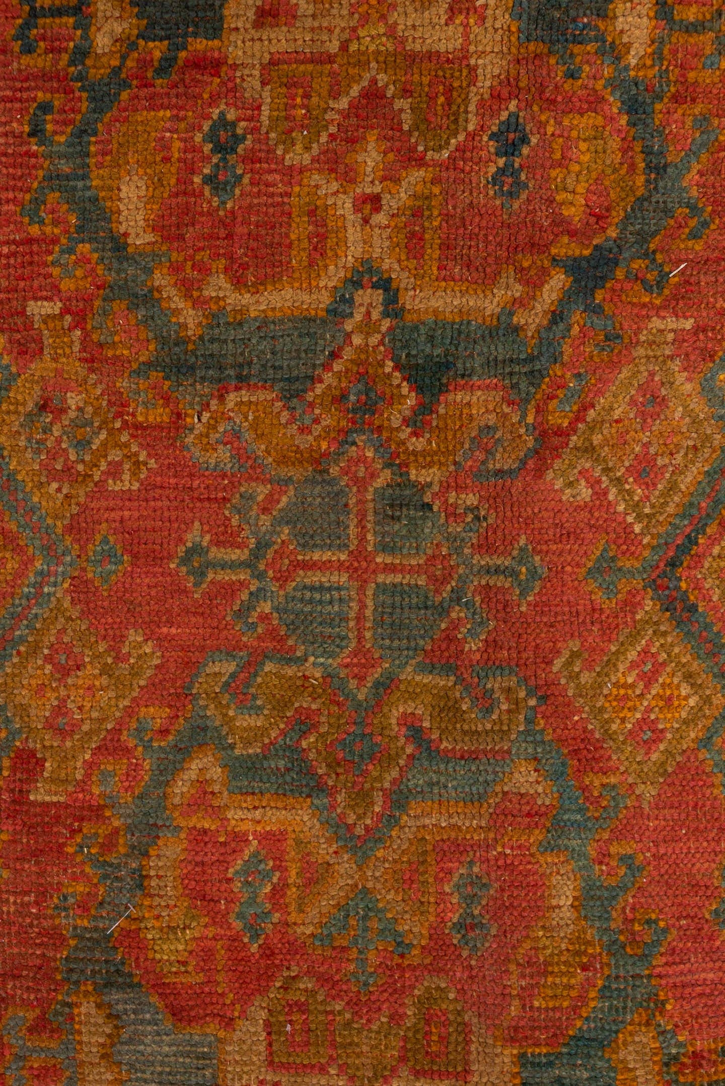 10' x 11' one-of-a-kind handmade antique Oushak large size rug. Color palette: terra cotta, rust, slate, gold, saffron