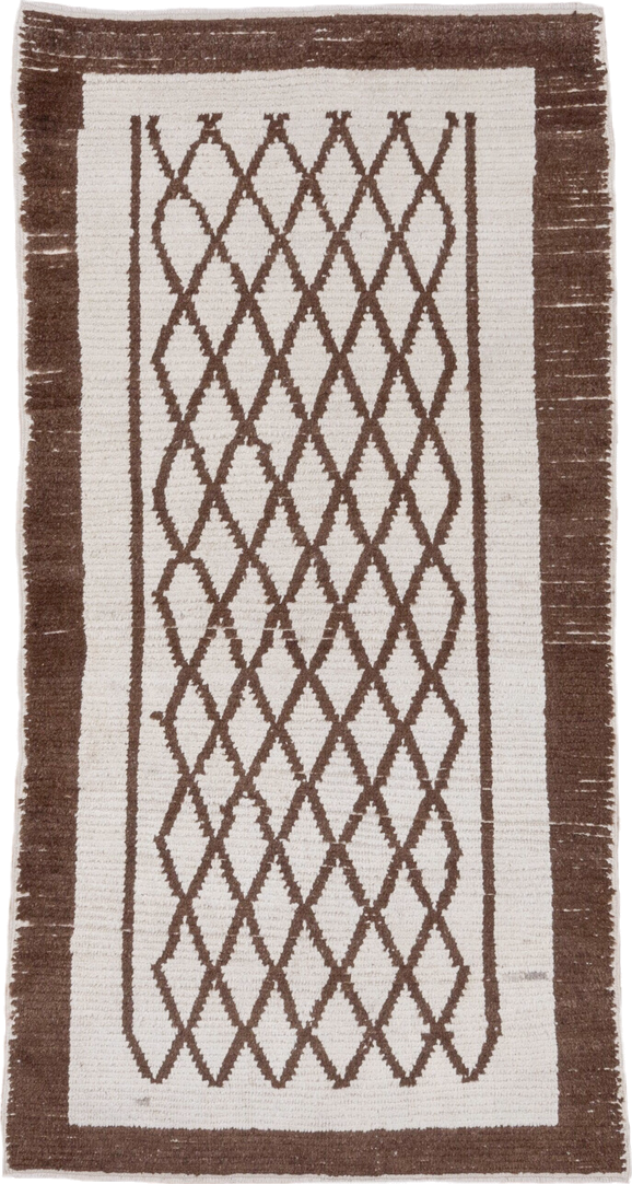 3' x 6' one-of-a-kind handmade vintage Tulu small size rug. Color palette: ivory, brown