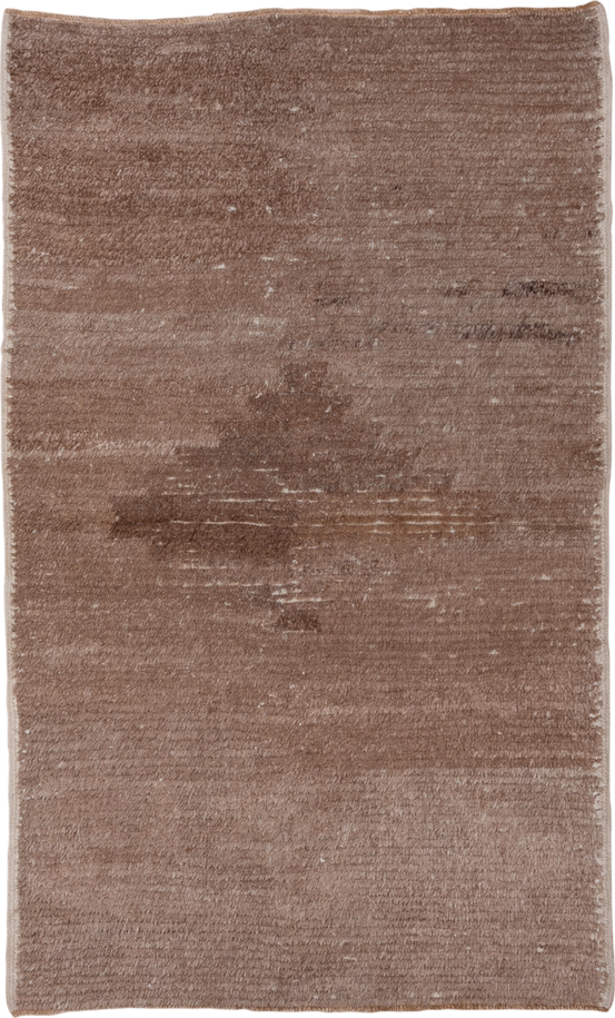 4' x 6' one-of-a-kind handmade antique Tulu small size rug. Color palette: taupe, mushroom, camel, brown, ivory, beige, gray