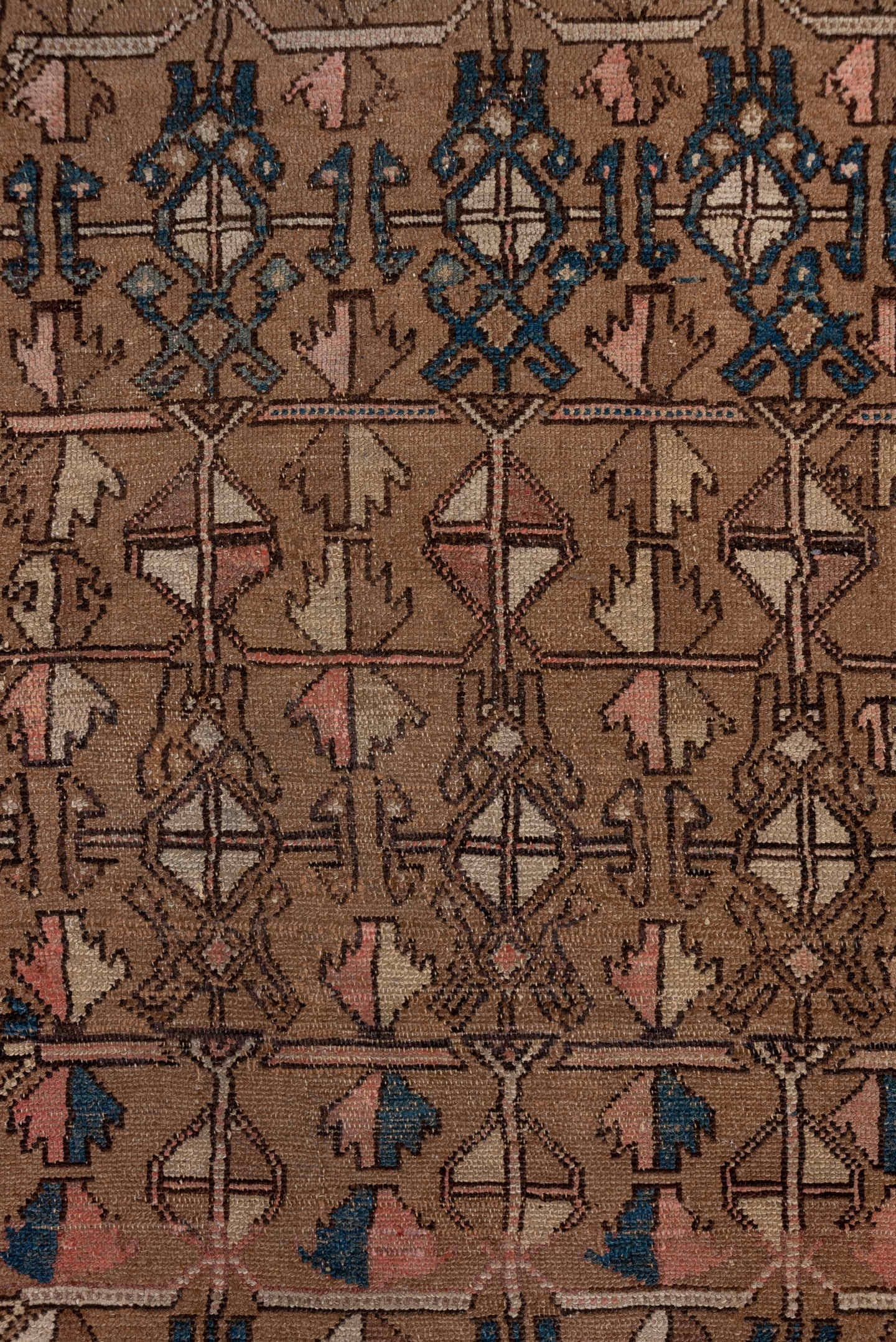 3' x 8' one-of-a-kind handmade antique Cam Hamadan runner rug. Color palette: taupe, brown, indigo, ivory, rose, camel