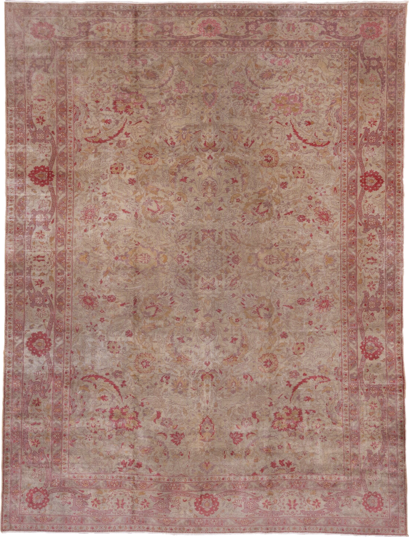 7' x 10' one-of-a-kind handmade antique Sivas large size rug. Color palette: beige, rose, dusty pink, taupe, ivory, gold