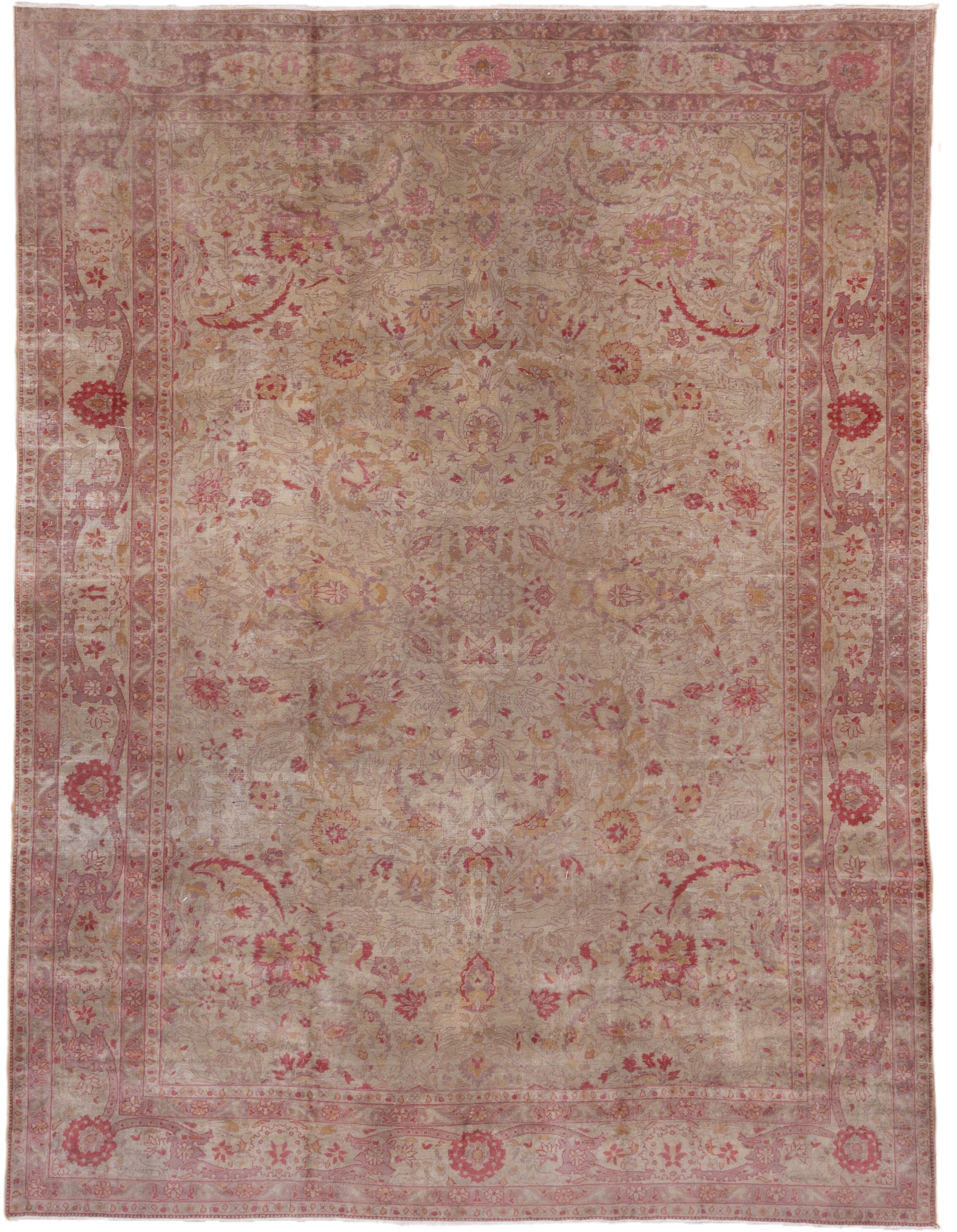 7' x 10' one-of-a-kind handmade antique Sivas large size rug. Color palette: beige, rose, dusty pink, taupe, ivory, gold