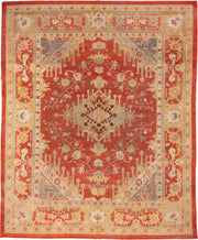 11' x 14' one-of-a-kind handmade antique Amritzar oversize rug. Color palette: terra cotta, camel, ivory, gold, slate, rust