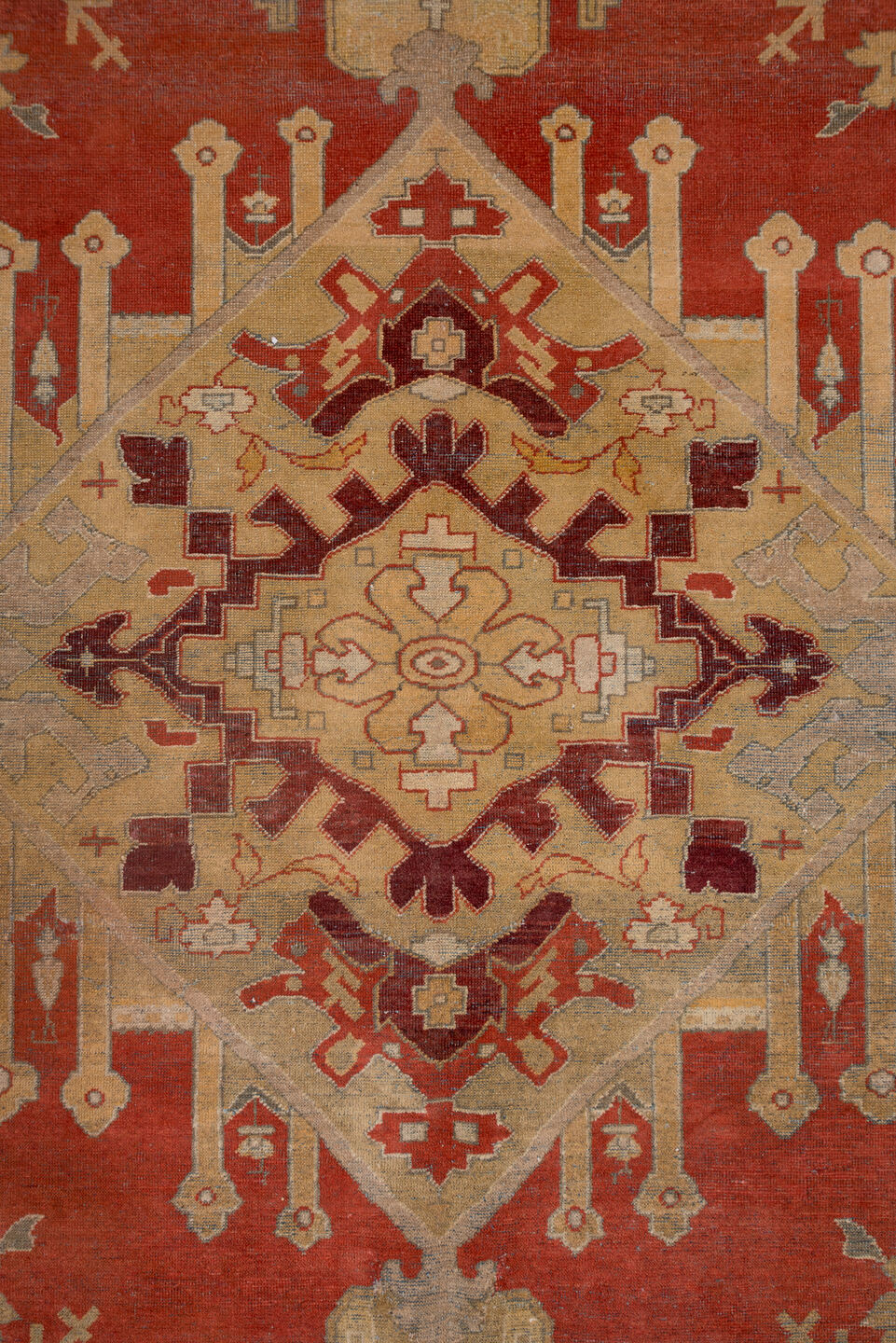 11' x 14' one-of-a-kind handmade antique Amritzar oversize rug. Color palette: terra cotta, camel, ivory, gold, slate, rust