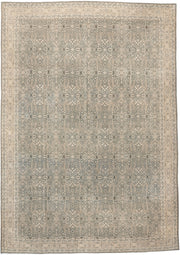 11' x 15' one-of-a-kind handmade antique Hereke oversize rug. Color palette: blue gray, ivory, taupe, sage, cream, slate