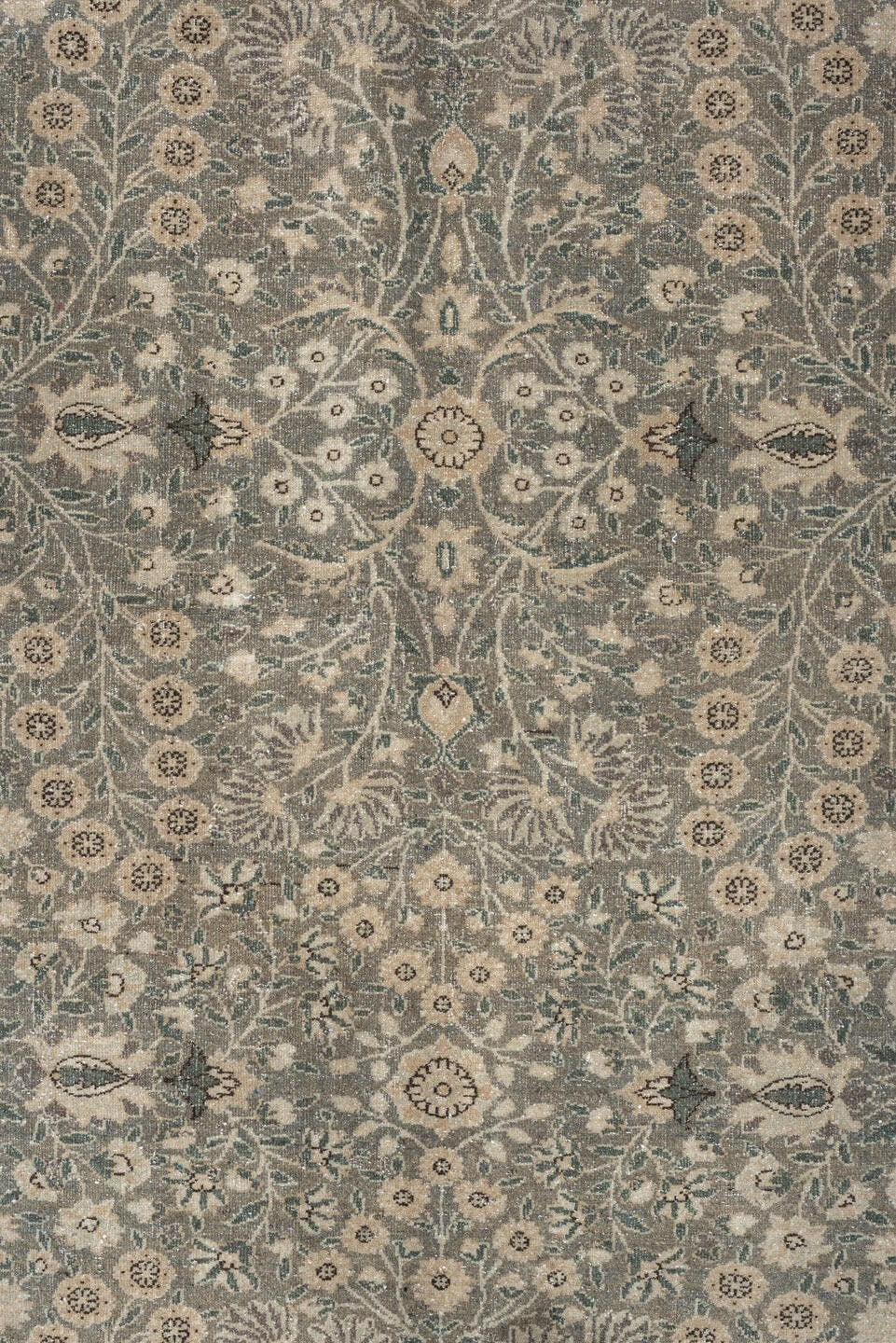11' x 15' one-of-a-kind handmade antique Hereke oversize rug. Color palette: blue gray, ivory, taupe, sage, cream, slate