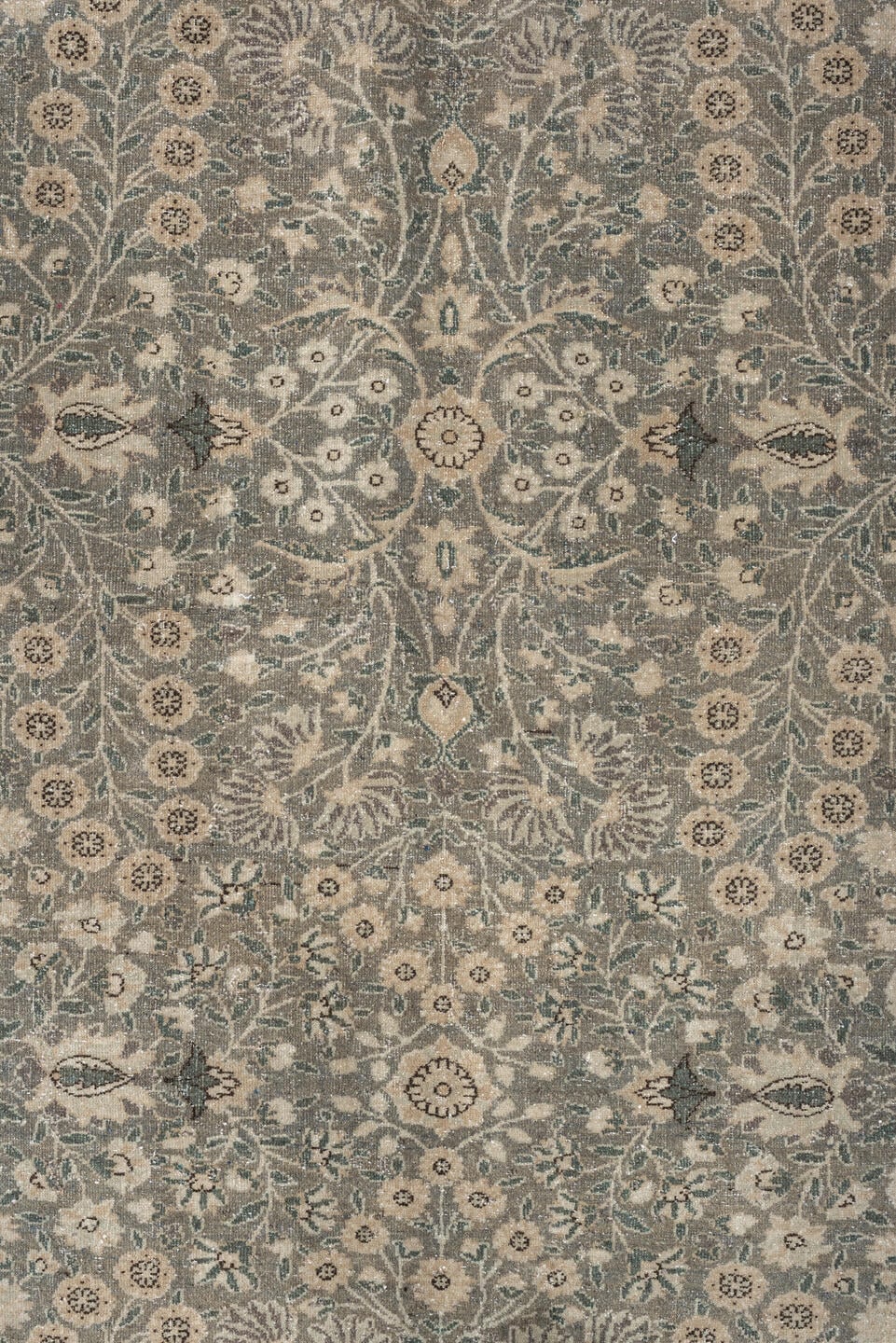 11' x 15' one-of-a-kind handmade antique Hereke oversize rug. Color palette: blue gray, ivory, taupe, sage, cream, slate
