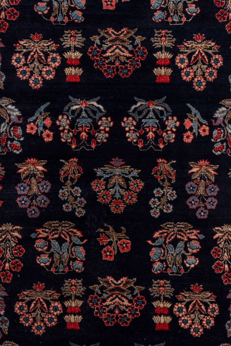 4' x 6' one-of-a-kind handmade vintage Far.Sarouk small size rug. Color palette: navy, ivory, rust, slate_blue, rose, taupe