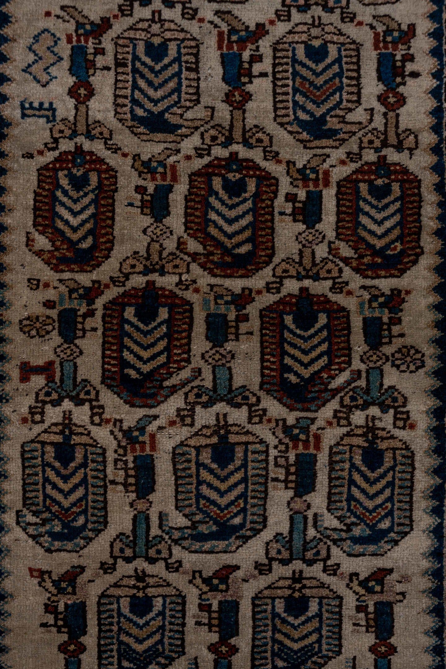 3' x 9' one-of-a-kind handmade antique NW Persian runner rug. Color palette: ivory, indigo, camel, rust, slate, brown