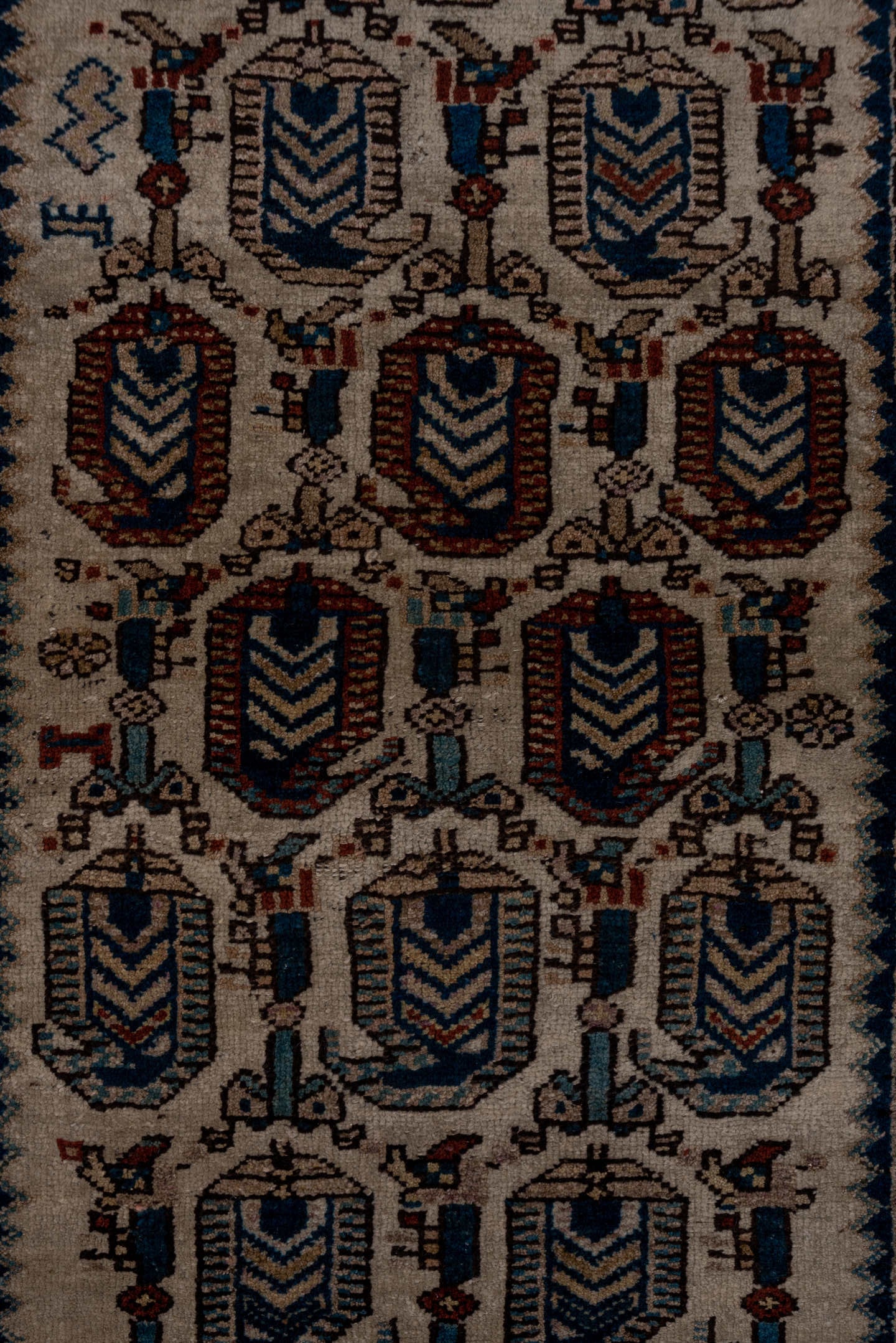 3' x 9' one-of-a-kind handmade antique NW Persian runner rug. Color palette: ivory, indigo, camel, rust, slate, brown