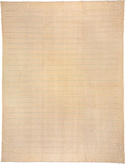 13' x 17' one-of-a-kind handmade antique Dhurrie oversize rug. Color palette: ivory, cream, pale blue, beige, light blue