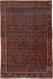 4' x 6' one-of-a-kind handmade vintage Far.Sarouk small size rug. Color palette: navy, rust, rose, ivory, burgundy, slate