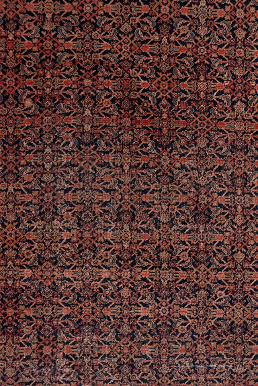 4' x 6' one-of-a-kind handmade vintage Far.Sarouk small size rug. Color palette: navy, rust, rose, ivory, burgundy, slate